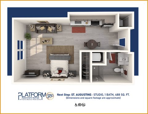 Floor plan for studio, 1 bath, 511 sqft